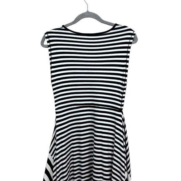 Patrizia Luca Stripe Midi Dress Stretch Striped Asymmetric Hem Sleeveless Sz S - Picture 6 of 7